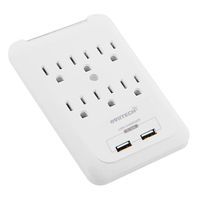 OviiTech Multi-function Wall Mount Adapter, Surge Protector Charging Station, Dual 3.1AMP USB Charging Ports,6 AC Socket Outlet Plugs,White