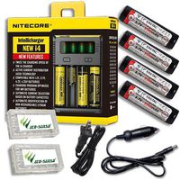 Bundle: NiteCore Intelli Charger i4 - 2016 version w/4x Eagletac 3500mAh Batteries +Car & Wall Adaptors +2x Free Eco-Sensa Battery Cases