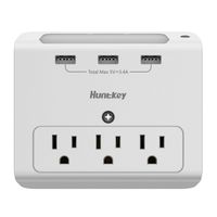 Huntkey Wall Mount 3-Outlets with 3 USB (3.4A) Ports, Auto Sensor Night-Light (SMD30734)