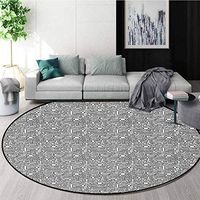 Black And White Non-Slip Area Rug Pad Round,Hi-Tech Themed Monochrome Pattern Abstract Design Engineering Science Protect Floors While Securing Rug Making Vacuuming Diameter-39 Inch,Black White