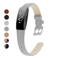 MEFEO Compatible with Fitbit Inspire Bands/Inspire HR Band, Genuine Leather Slim Soft Strap Wristbands Accessories Replacement for Fitbit Inspire Fitness Tracker (Grey, Large (6.6"-8.8"))