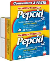 Pepcid AC Acid Reducer Maximum Strength Tablets, 2 Pack of 50 Count (100 Count Total)