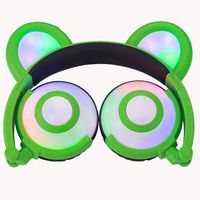 Bear Ear Headphones,YingTech Kids Headphones Flashing Glowing Cosplay Fancy Foldable Over-Ear Gaming Headsets with LED Light for Girls,Children,Compatible for iPhone 7,Android Phone (Green)