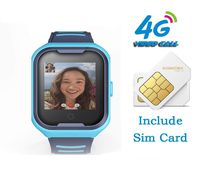 (Include Sim Card) IP67 Waterproof,KKBear 4G LTE GPS Watch for Kids Children, WiFi Phone Call,Video Chat, Real-time Tracking, Geo-Fence Touch Screen Camera SOS Alarm Anti-Lost GPS Tracker (Blue)