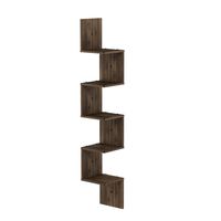 FURINNO 5 Tier Mount Floating Corner Square wall shelf, Columbia Walnut