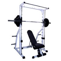 Deltech Fitness DF4900 Linear Bearing Smith Machine with FID Bench and 245 lb Olympic Weight Set