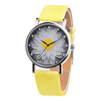 Nmch Leather Strap Wristwatch, Womens Casual Analog Quartz Watch Floral Design Round Clock (Yellow)