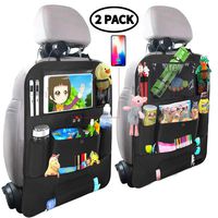 Car Backseat Organizer for Kids,Car Organizer Kick Mats Seat Back Protectors with Clear 10" Tablet Holder + 4 USB Charging Port Multi-use Storage Pockets for Baby Vehicles Travel Accessories(2 Pack)