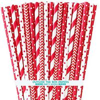 Paper Drinking Straws - Red and White - Stripe Chevron Polka Dot - 7.75 Inches - 100 Pack Outside the Box Papers Brand