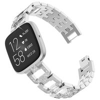 Goton Jewelry Band Compatible for Fitbit Versa 2 Band, Versa Band, Women Fashion Bling Crystal Diamond Rhinestone Stainless Metal Wristband Strap for Fitbit Versa2, Fitbit Versa, Versa Lite (Silver)