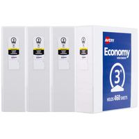 Avery 3" Economy View 3 Ring Binder, Round Ring, Holds 8.5" x 11" Paper, 4 White Binders (3360)
