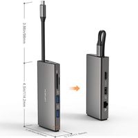 Hcman USB C Hub,10-in-1 USB Type C Hub with USB C to 4K HDMI,Ethernet,4 USB 3.0,TF&SD Card Reader,USB 2.0 Ports,100W Power Delivery,Compatible for Dell XPS,Hp Spectre X360,Mac Pro,Other USB C Laptops