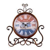 JUSTUP Vintage Table Clock, Iron European Style Desk Clock Battery Operated Non-Ticking Mantle Clock for Home Decor (Black)