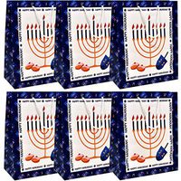 Gift Boutique Medium Happy Hanukkah Gift Bags 12 Pack Blue Chanukah Wrapping Party Bag Decorations Menorah Festival Star of David Dreidel and Donuts Design