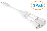Aurum Cables 3 Prong 1-to-3 Power Cord Splitter Cable - Power Extension Cord - Cable Strip Outlet Saver - Outlet Splitter Electrical Cord - 1 Foot - 16AWG - UL Approved - White - 3 Pack