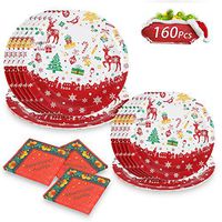 Christmas Disposable Dinnerware Festive Holiday Party Supplies 50 9''Plates, 50 7''Plates,60 Napkins for Christmas Napkins Paper Plates and Napkins Supplies |Christmas Plates Set —Reindeer