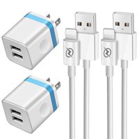 FIMARR 	US2018 US052100-2U Dual Port USB Wall Charger Plug and 6-Foot Fast Charging Cable Compatible with iPhone 11 Pro Max XS XR X, 8/7/6 Plus, iPad 3/4 Air Mini Pro , (4-in-1 Pack) (Blue)