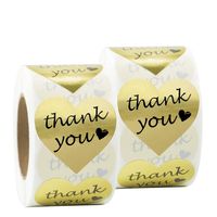 Gold Foil Thank You Stickers,2 Rolls Heart Shape Stickers for Gift,Wedding,Thank You Stickers(1000 PCS)