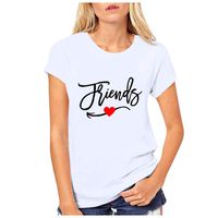 Sunhusing Women's Girlfriends Casual Round Neck Short Sleeve Simple Love Heart Letter Printed Shirt T-Shirt(1 White,2XL)