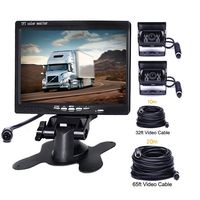 UNITOPSCI Backup Camera Kit, 7'' LCD Rear View Monitor with 2 x IP68 Waterproof Night Vision Back up Rear View Reverse Cam for Motorhome/RVs/Bus/Truck/Van Large Vehicles (32ft/65ft Video Cable)
