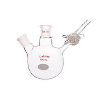 Laboy HMF050402 Glass 100 mL 2 Neck Air Free Reaction Schlenk Flask with Glass Stopcock and 14/20 Joints Round Bottom Flask