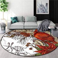 RUGSMAT Cardinal Modern Machine Washable Round Bath Mat,Poinsettia and Pine Cones Foam Mat Living Room Decor Diameter-35