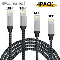 iPhone Charger,MFi Certified Lightning Cable [4Pack 3/6/10/10FT] Extra Long Nylon Braided USB Charging & Syncing Cord Compatible iPhone Xs/Xs Max/XR/X/8/8Plus/7/7Plus/6S/6S Plus/SE/iPad/iPod