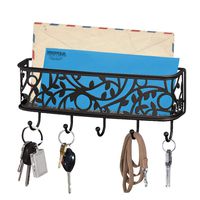 Key Hooks for Wall with Mail Holder and Organizer by My Tidy Family - Metal Basket with Hanging Hooks for organizing Keys Mail Sunglasses Cell Phone Lipstick Lanyards Wallets and Other Accessories