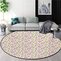 Music Modern Machine Washable Round Bath Mat,Inspirational Sound Vibes Theme Sonic Rhythm Melody Cheerful Musical Notes Print Non-Slip Living Room Soft Floor Mat,Round-71 Inch