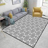 Print Rug, Medieval Times Inspired Monochrome Art Design Big Small Foliage Pattern Vintage, Durable Rugs - Living, Dinning, Office, Rooms & Bedrrom, Hallway Carpet(4'x 6')