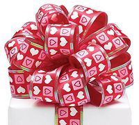 Burton & Burton Pink/White Heart On Red Wired Ribbon