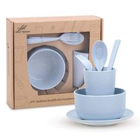 6Pcs Wheat Straw Student Bowl Cup Spoon Fork Chopsticks Sets Kids Tableware Cutlery With Box