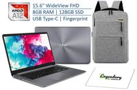 2019 ASUS VivoBook 15.6 Inch Thin and Lightweight FHD WideView NanoEdge Laptop, AMD Quad-Core A12-9720P , 8GB RAM, 128GB SSD, USB Type-C, Fingerprint Reader W/Legendary Backpack & Mouse Pad Bundle