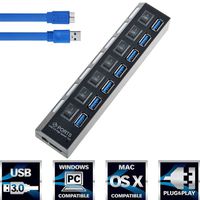 7 Port USB 3.0 Hub High-Speed 5Gbps Data Transfer Ports Splitter AC Power Adapter with On/Off Switches and LEDs 2ft USB Data Cable for MacBook Pro Laptop, iPhone, iPad, Samsung and More(7port)