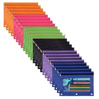 WODISON 24-Packs 3 Ring Pencil Pen Pouch School Class Binder Pocket Case Office Stationery Bag with 6 Colors