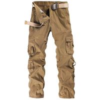 Pervobs Pantalones Cortos Mens Casual Cargo Pants Workout Fashion Solid Zipper Pants Trousers with Multi-Pocket(36, Khaki)
