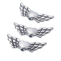 YC 50pcs Silver Tone Heart with Wing Spacer Beads 22x9mm Loose Metal Beads Craft DIY Jewelry Making Findings Charms Pendants