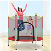 Trampoline with Safety Enclosure Net, 5-Foot Round Bounce Jumper for Indoor/Outdoor, Built-in Zipper Heavy Duty Frame, Kids Basketball Hoop Trampoline for Great Gift (As Shown)