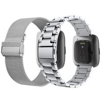 CAGOS Compatible Versa 2 Bands, 2 Pack Adjustable Stainless Steel Versa 2 Band & Mesh Loop with Strong Magnetic Clasp for Versa 2 Health & Fitness Smartwatch - Silver