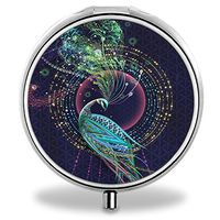 IMLONE Pill Organizer, Customized Peacock Pill Boxes with 3 Components and Mirror for Travelling and Daily Needs