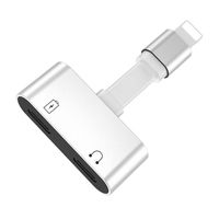 2in1 Double Lightning Adapter Headphone Jack Converter AUX Female Audio Splitter Cable Support Audio Charge Sync Data Music Control for iphone (Silver)