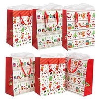 MyGift Assorted Festive Christmas Party Gift Bags and Tissues (Santa Claus, Christmas Trees) - Set of 6