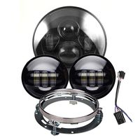 Black 7 inch LED Headlight with 4.5 inch Matching Black Passing Fog Lamps for Harley Motorcycles with Mounting Bracket and Wire adapter