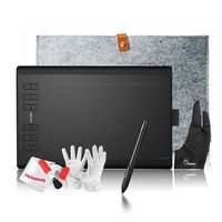 Huion 1060PLUS Built-in Card Reader with 8GB MicroSD Card 12 Express Keys 16 Software Keys Painting Drawing Pen Graphics Tablet + 15 Inches Wool Liner Bag + Glove