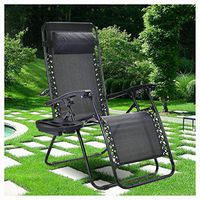 Sunlounger, Outdoor Folding 0 Gravity Reclining Lounge Chair, Black
