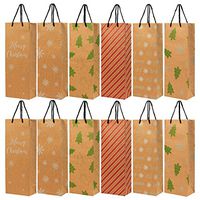 24-Pack Christmas Gift Wine Bags - Kraft Paper Bags, Paper Bags with Handles for Shopping, Christmas Gifts, 6 Assorted Designs - 15.3 x 3.2 x 5.5 Inches