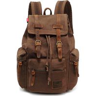Vintage Travel Canvas Leather Backpack for Men,Computers Laptop Backpacks Rucksack,HuaChen Shoulder Camping Hiking Backpacks School Bag Bookbag for Men Women AUGUR (M32_Coffee)
