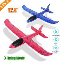 2 Pack Foam Airplane Toys, 12.4" Throwing Foam Plane, 3 Flight Mode Glider Plane, Flying Toy for Kids, Gifts for 3 4 5 6 7 Year Old Boy＆Girl, Outdoor Sport Toys Birthday Party Favors Foam Airplane