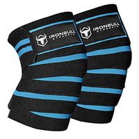 Iron Bull Strength Knee Wraps (1 Pair) - 80" Elastic Knee and Elbow Support & Compression - for Weightlifting, Powerlifting, Fitness, WODs & Gym Workout - Knee Straps for Squats (Black/Blue)