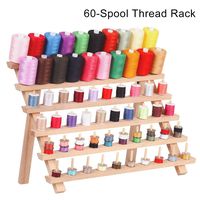 Wooden Spool Holder 60 Spools Thread Rack Sewing and Embroidery Thread Holder Foldable Thread Organizer for Sewing Hanging Hair-Braiding Jewelry